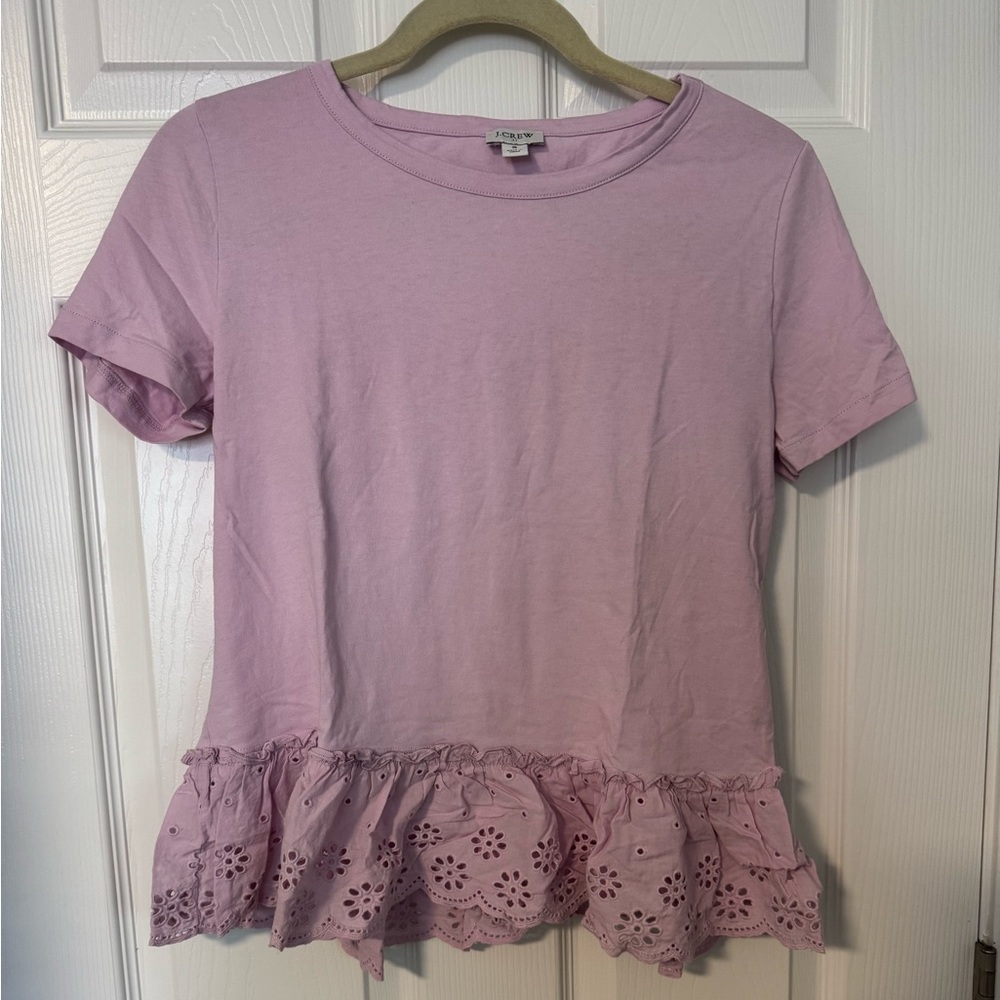 J. Crew Lilac Ruffle Hem T-Shirt